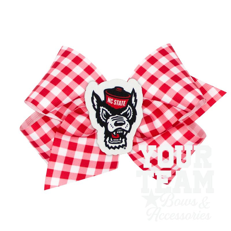 King North Carolina State Gingham Hair Bow with Logo Patch