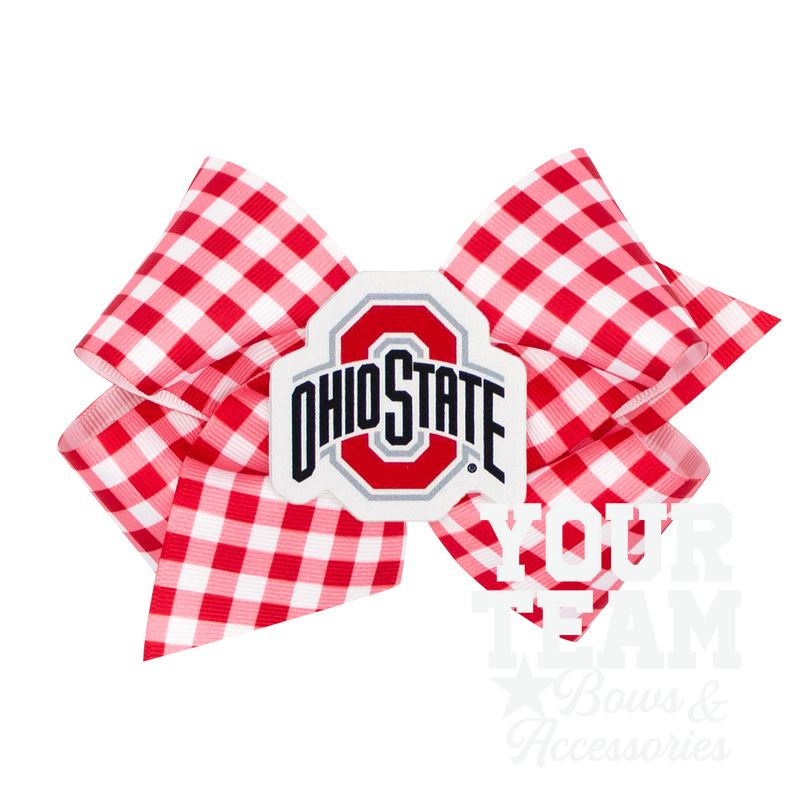 King Ohio State Gingham Hair Bow with Logo Patch