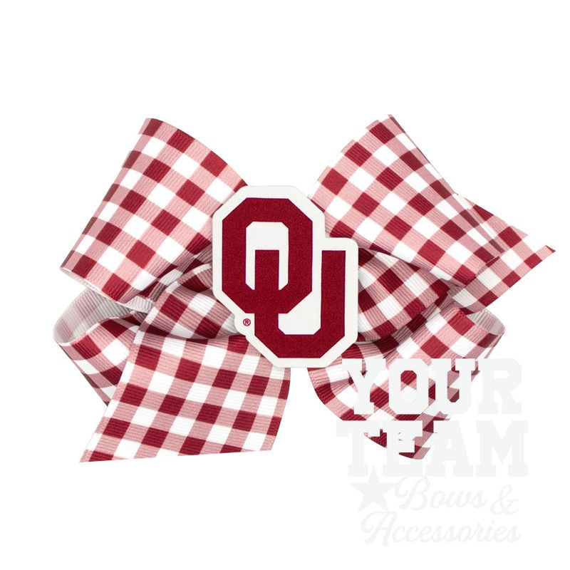 King Oklahoma Gingham Hair Bow with Logo Patch