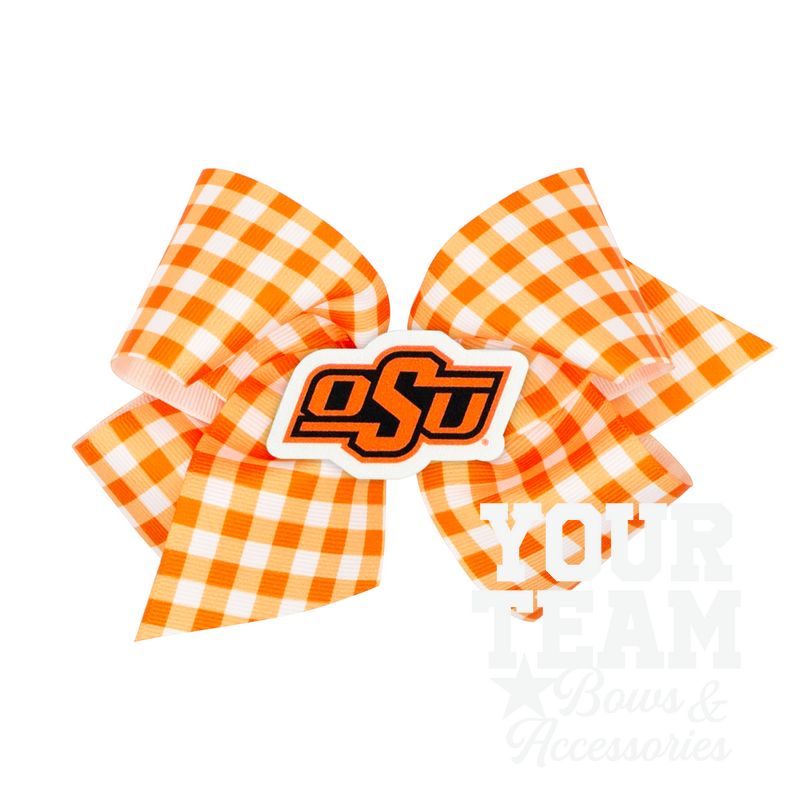 King Oklahoma State Gingham Hair Bow with Logo Patch