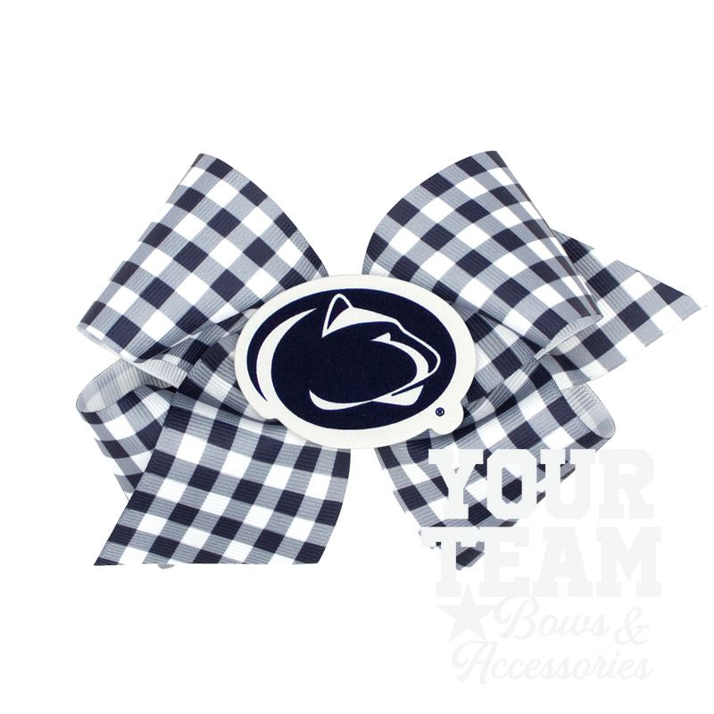 King Penn State Gingham Hair Bow with Logo Patch