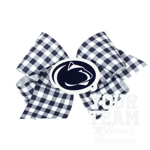 King Penn State Gingham Hair Bow with Logo Patch