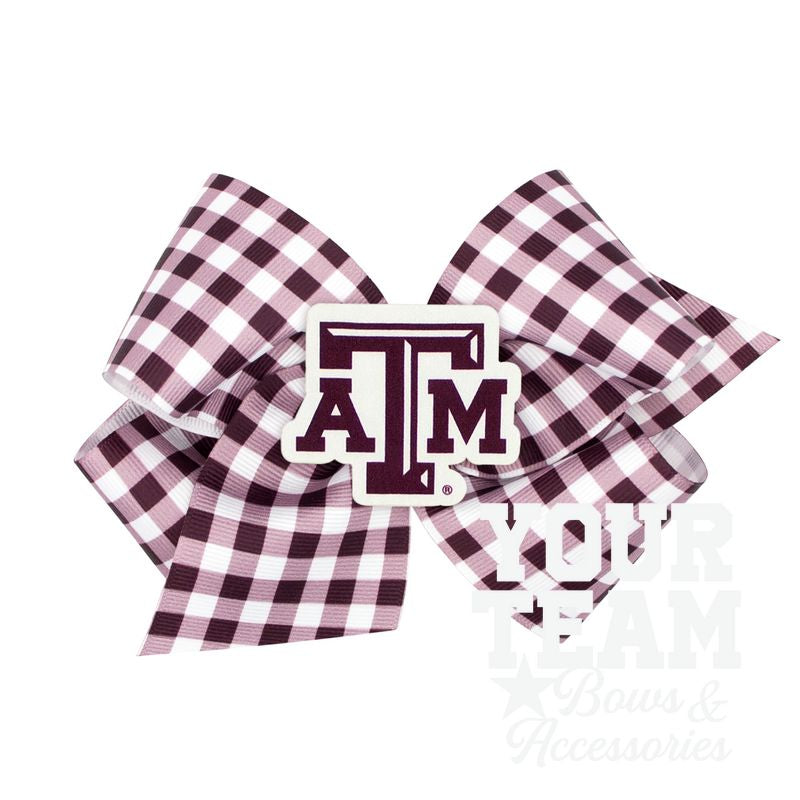 King Texas A&M Gingham Hair Bow with Logo Patch