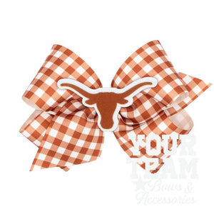 King University of Texas Gingham Hair Bow with Logo Patch
