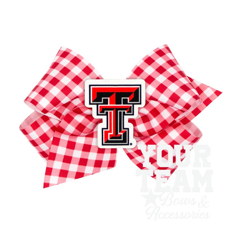 King Texas Tech Gingham Hair Bow with Logo Patch