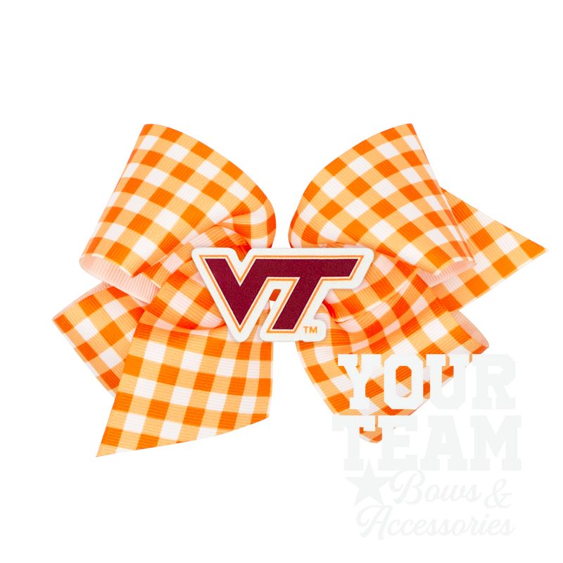 King Virginia Tech Gingham Hair Bow with Logo Patch