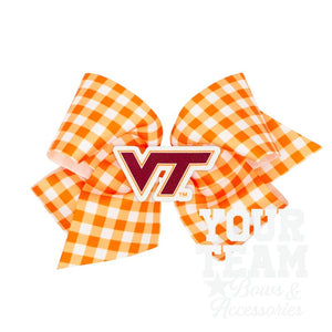 King Virginia Tech Gingham Hair Bow with Logo Patch