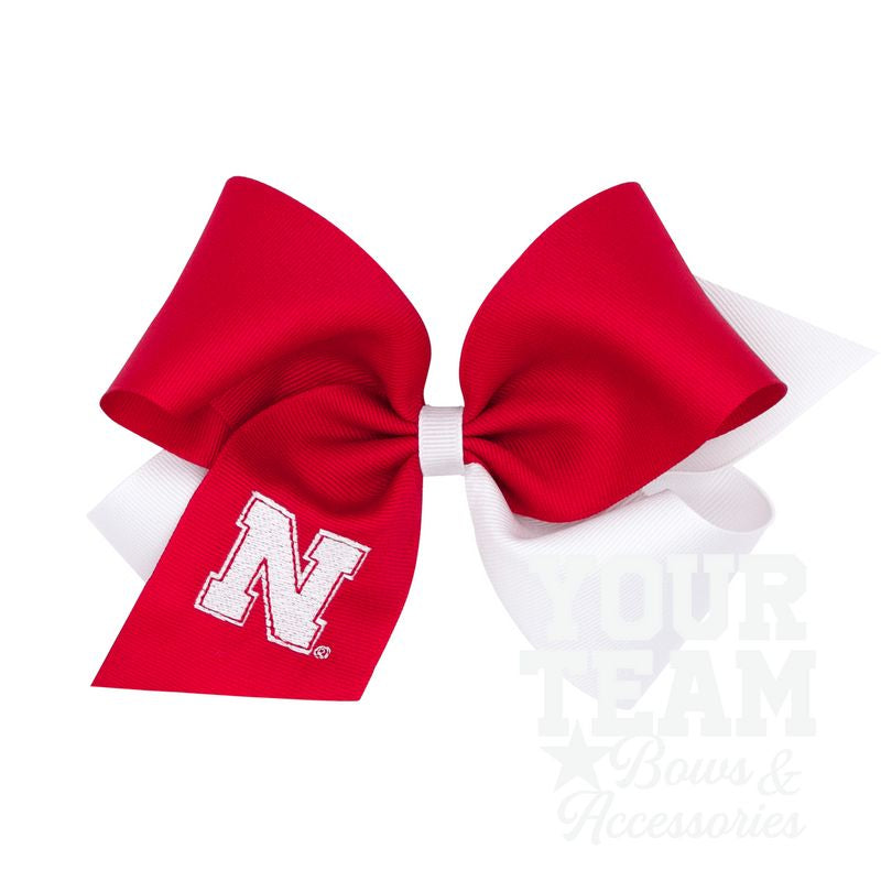 King Nebraska Two-Tone Embroidered Hair Bow