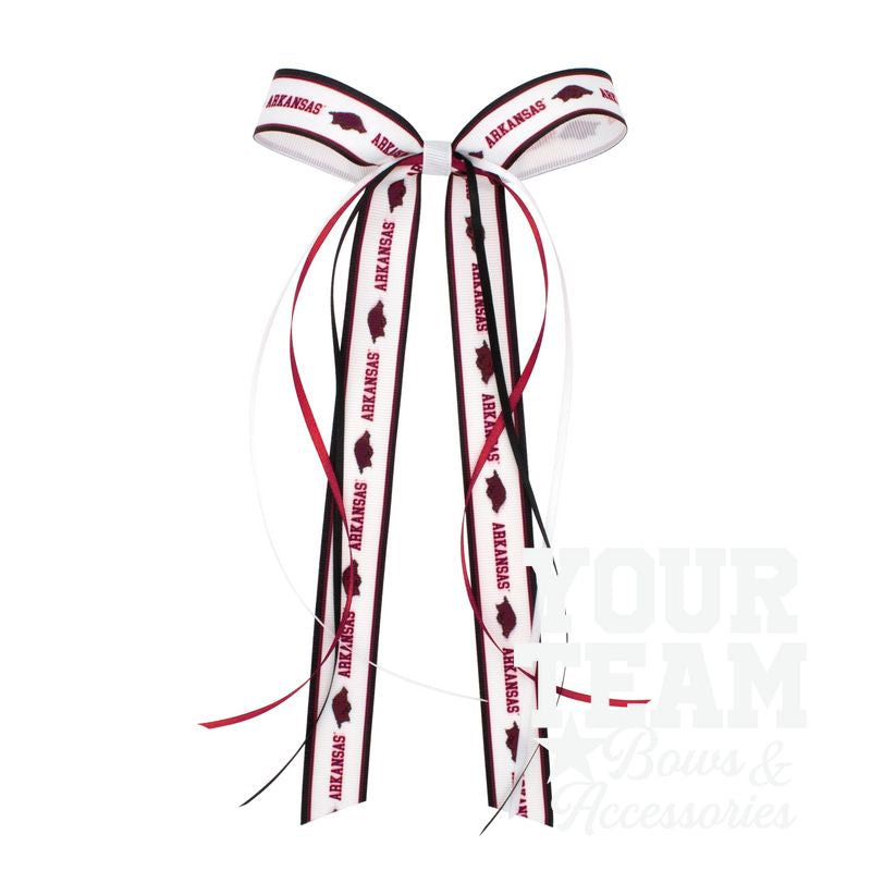 Pair of Arkansas Logo Ribbon Boot Bows with Streamers