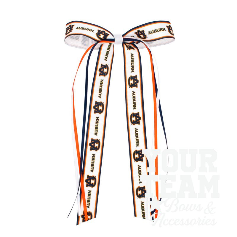 Pair of Auburn Logo Ribbon Boot Bows with Streamers