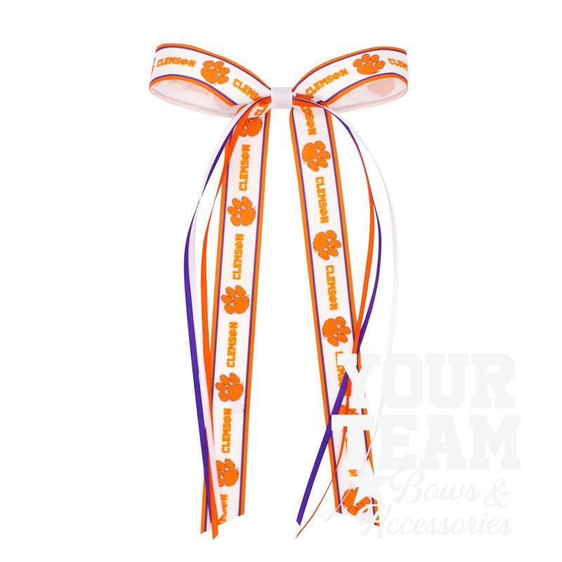 Pair of Clemson Logo Ribbon Boot Bows with Streamers