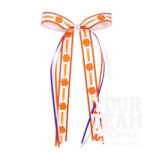 Pair of Clemson Logo Ribbon Boot Bows with Streamers