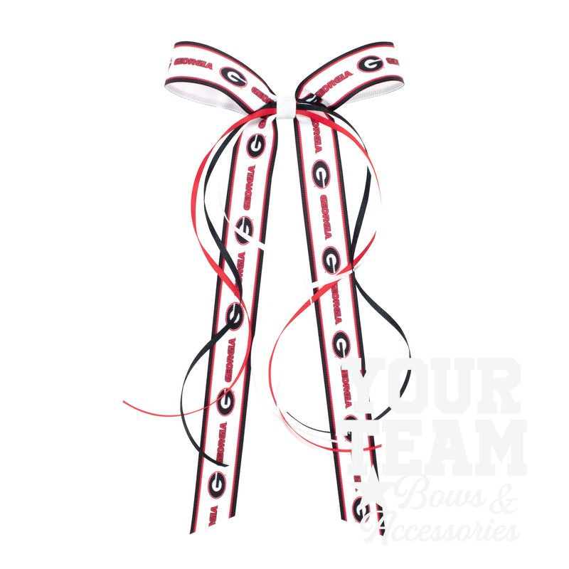Pair of Georgia Logo Ribbon Boot Bows with Streamers