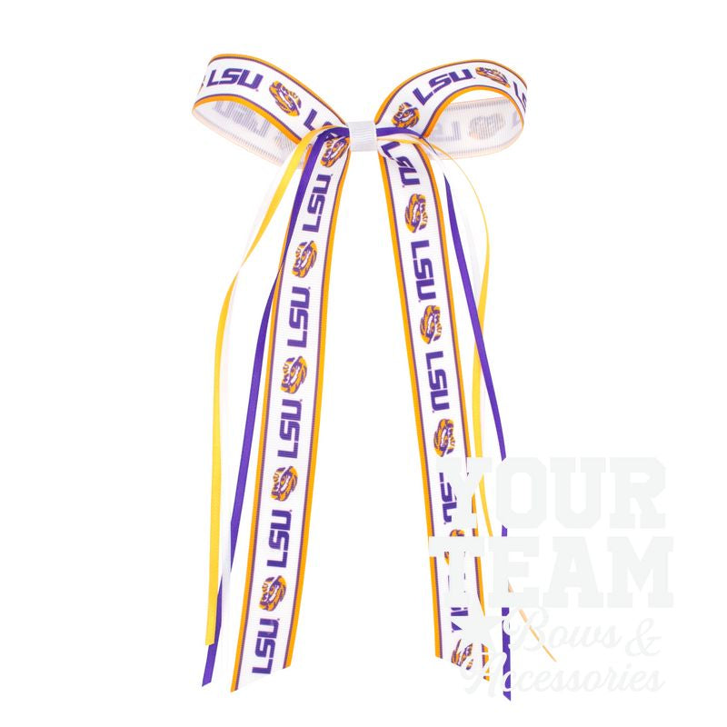 Pair of Louisiana State Logo Ribbon Boot Bows with Streamers