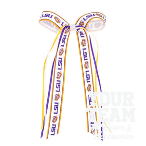 Pair of Louisiana State Logo Ribbon Boot Bows with Streamers