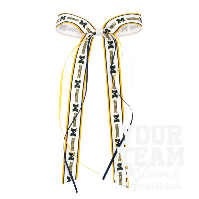 Pair of Michigan Logo Ribbon Boot Bows with Streamers