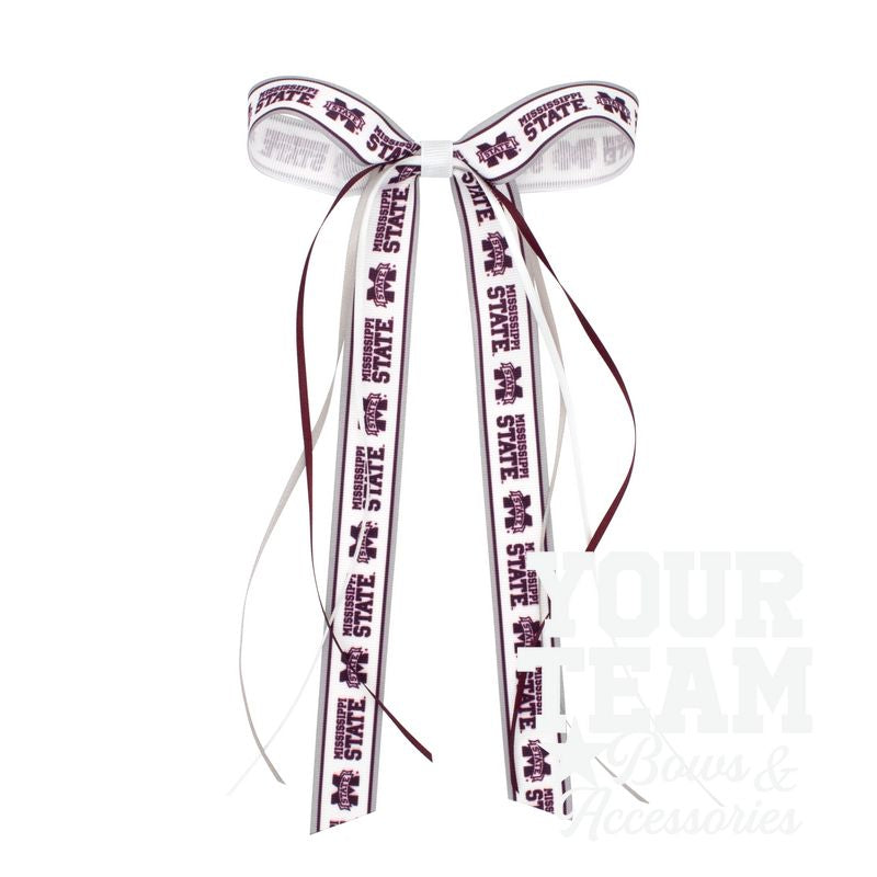 Pair of Mississippi State Logo Ribbon Boot Bows with Streamers