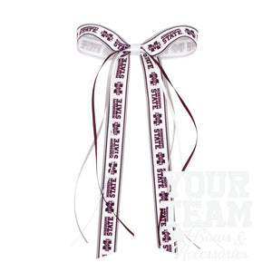 Pair of Mississippi State Logo Ribbon Boot Bows with Streamers