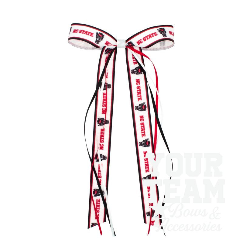 Pair of North Carolina State Logo Ribbon Boot Bows with Streamers