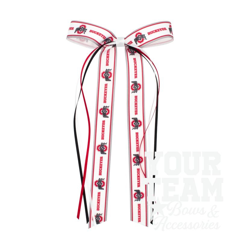 Pair of Ohio State Logo Ribbon Boot Bows with Streamers