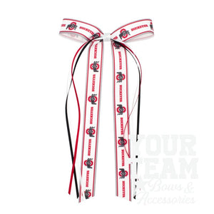 Pair of Ohio State Logo Ribbon Boot Bows with Streamers