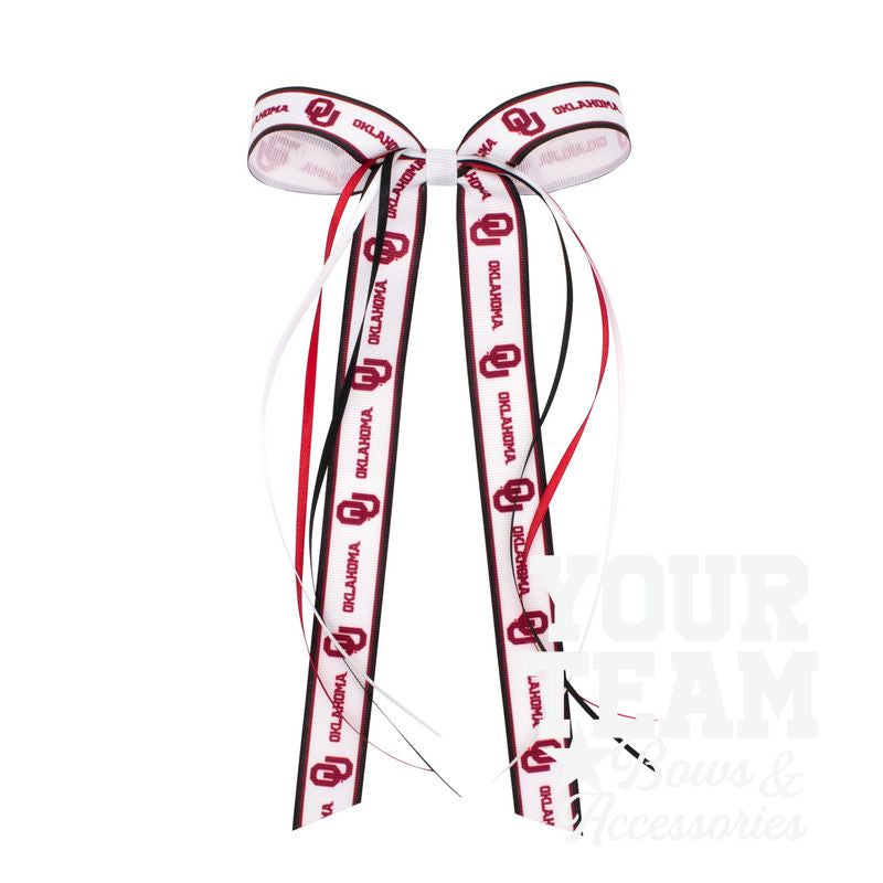 Pair of Oklahoma Logo Ribbon Boot Bows with Streamers
