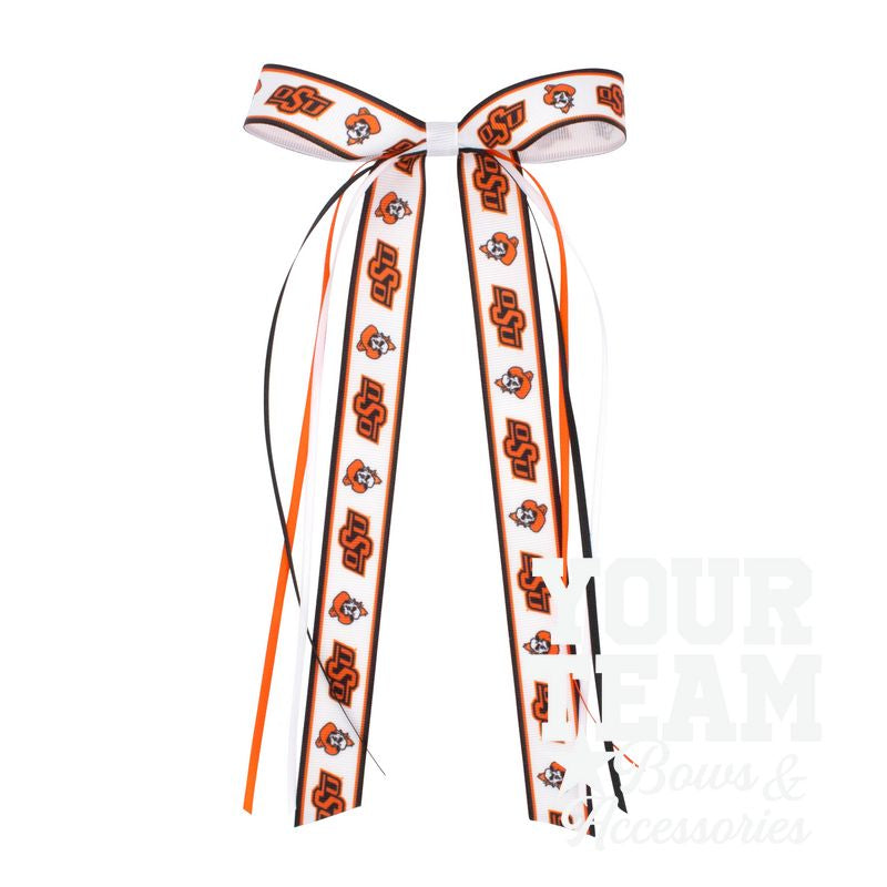 Pair of Oklahoma State Logo Ribbon Boot Bows with Streamers