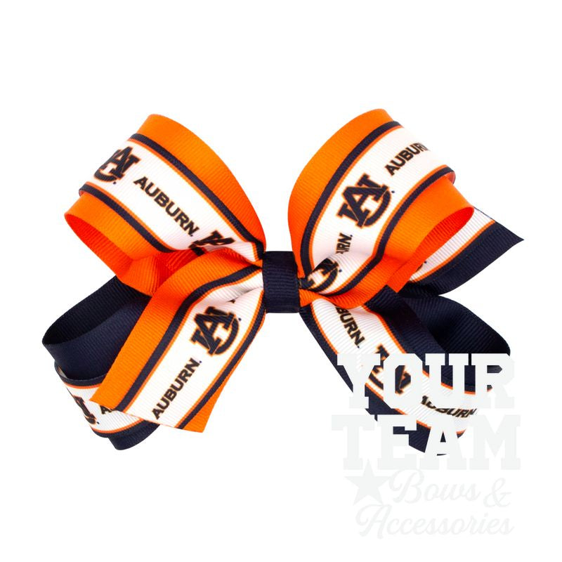 Large Auburn Logo Ribbon Underlay Hair Bow