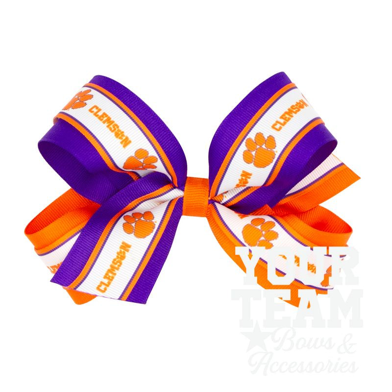 Large Clemson Logo Ribbon Underlay Hair Bow