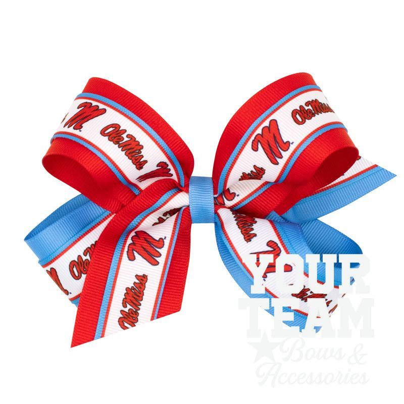 Large Ole Miss Logo Ribbon Underlay Hair Bow