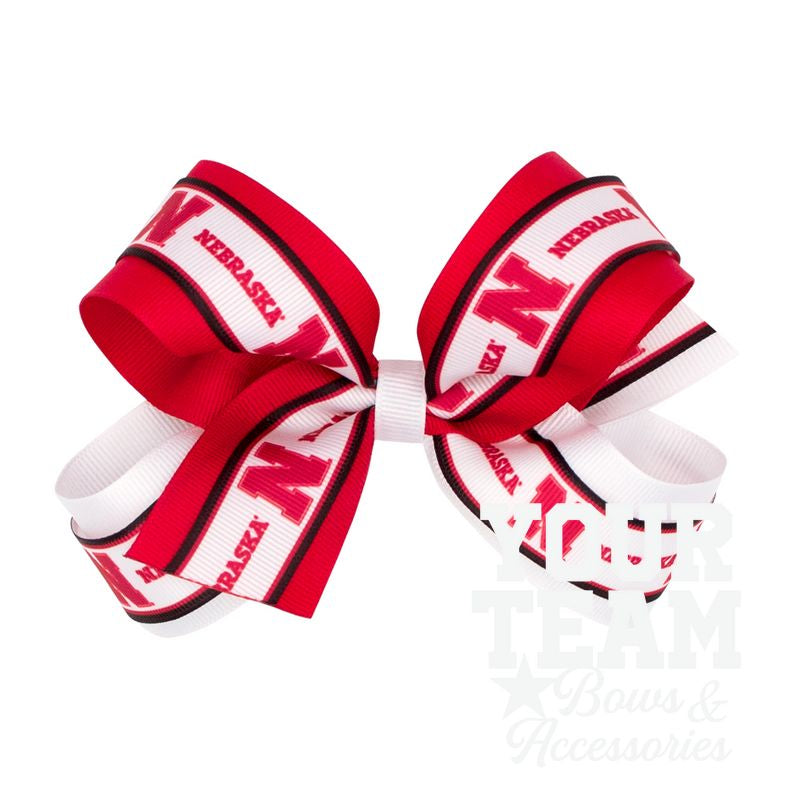 Large Nebraska Logo Ribbon Underlay Hair Bow