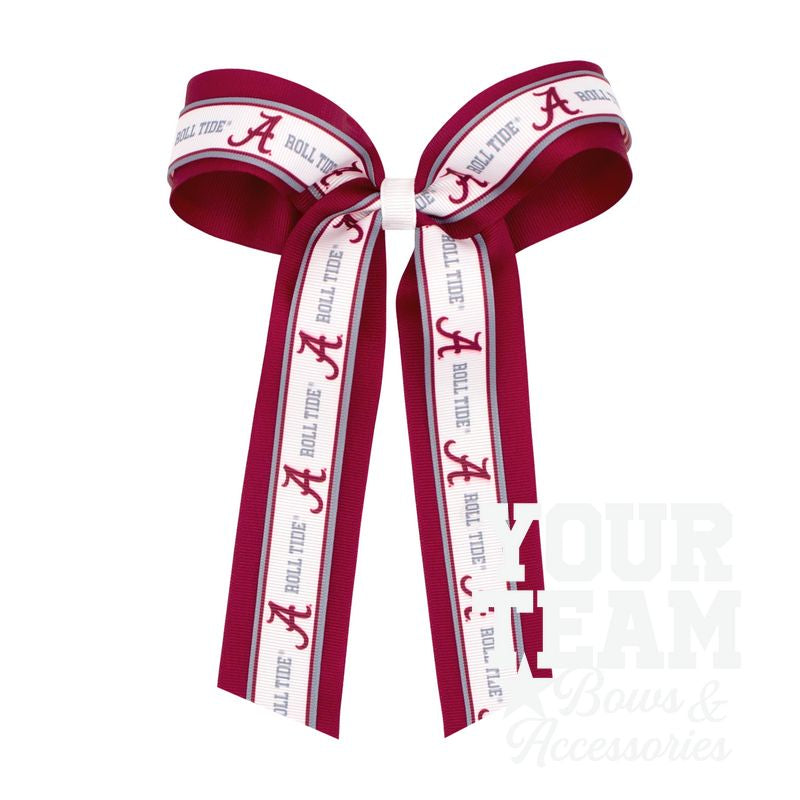 Large Alabama Logo Ribbon Underlay Hair Bow with Streamer Tails