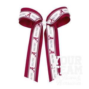 Large Alabama Logo Ribbon Underlay Hair Bow with Streamer Tails