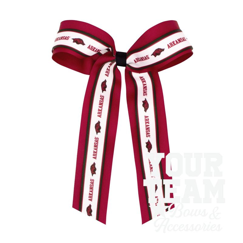 Large Arkansas Logo Ribbon Underlay Hair Bow with Streamer Tails