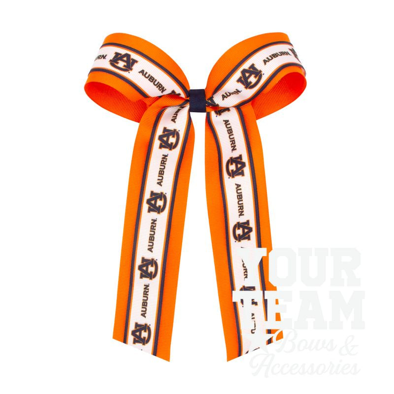 Large Auburn Logo Ribbon Underlay Hair Bow with Streamer Tails