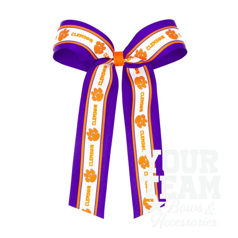 Large Clemson Logo Ribbon Underlay Hair Bow with Streamer Tails