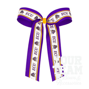 Large East Carolina Logo Ribbon Underlay Hair Bow with Streamer Tails