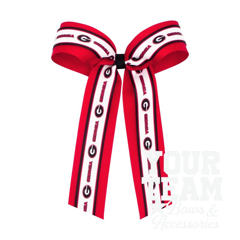 Large Georgia Logo Ribbon Underlay Hair Bow with Streamer Tails