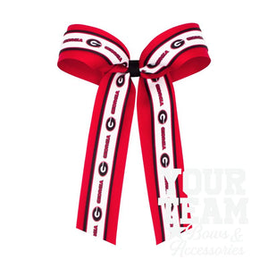 Large Georgia Logo Ribbon Underlay Hair Bow with Streamer Tails