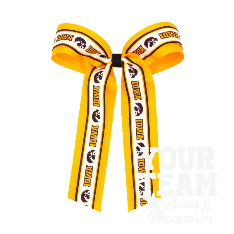 Large Iowa Logo Ribbon Underlay Hair Bow with Streamer Tails