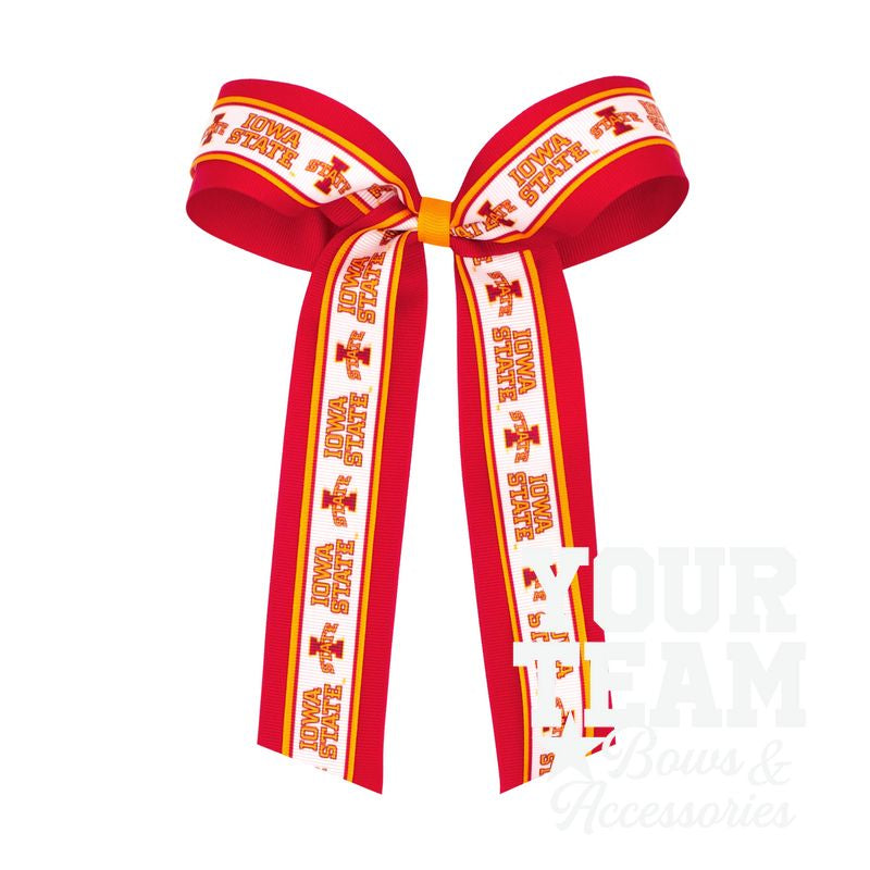 Large Iowa State Logo Ribbon Underlay Hair Bow with Streamer Tails