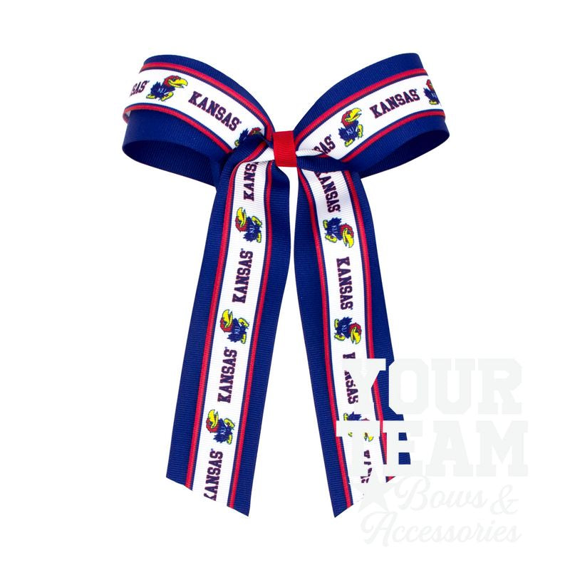 Large Kansas Logo Ribbon Underlay Hair Bow with Streamer Tails