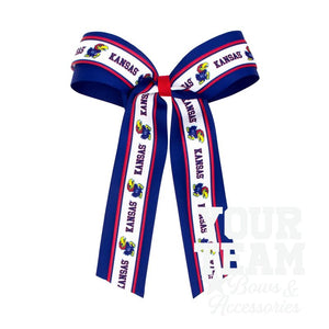 Large Kansas Logo Ribbon Underlay Hair Bow with Streamer Tails