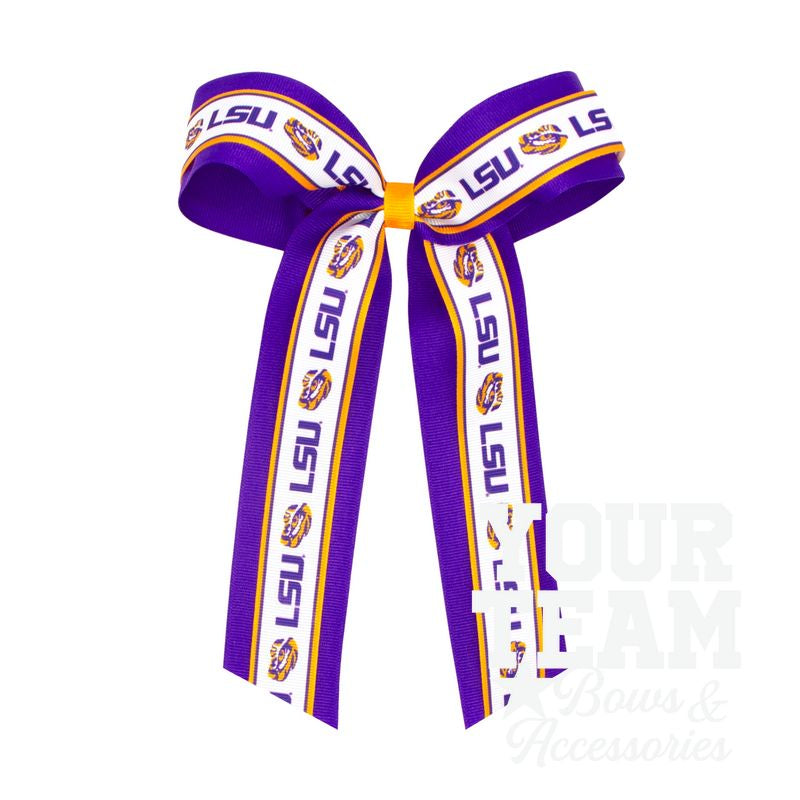 Large Louisiana State Logo Ribbon Underlay Hair Bow with Streamer Tails