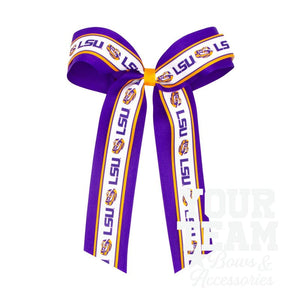Large Louisiana State Logo Ribbon Underlay Hair Bow with Streamer Tails
