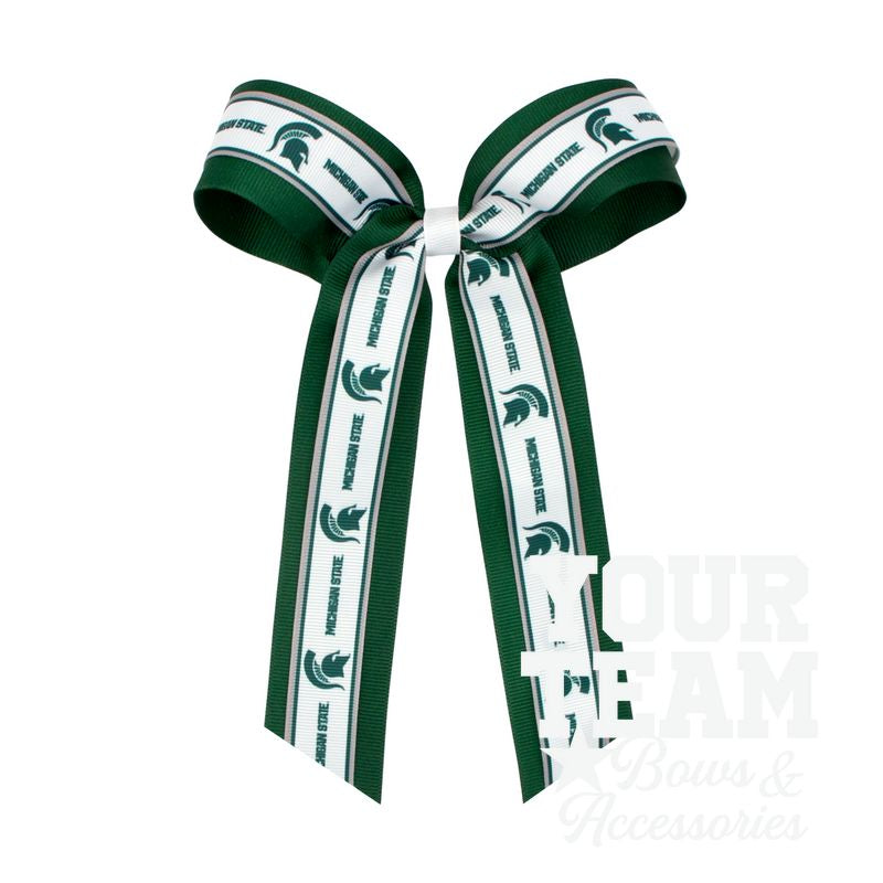 Large Michigan State Logo Ribbon Underlay Hair Bow with Streamer Tails