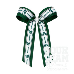Large Michigan State Logo Ribbon Underlay Hair Bow with Streamer Tails