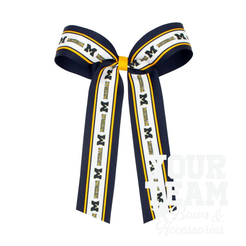 Large Michigan Logo Ribbon Underlay Hair Bow with Streamer Tails