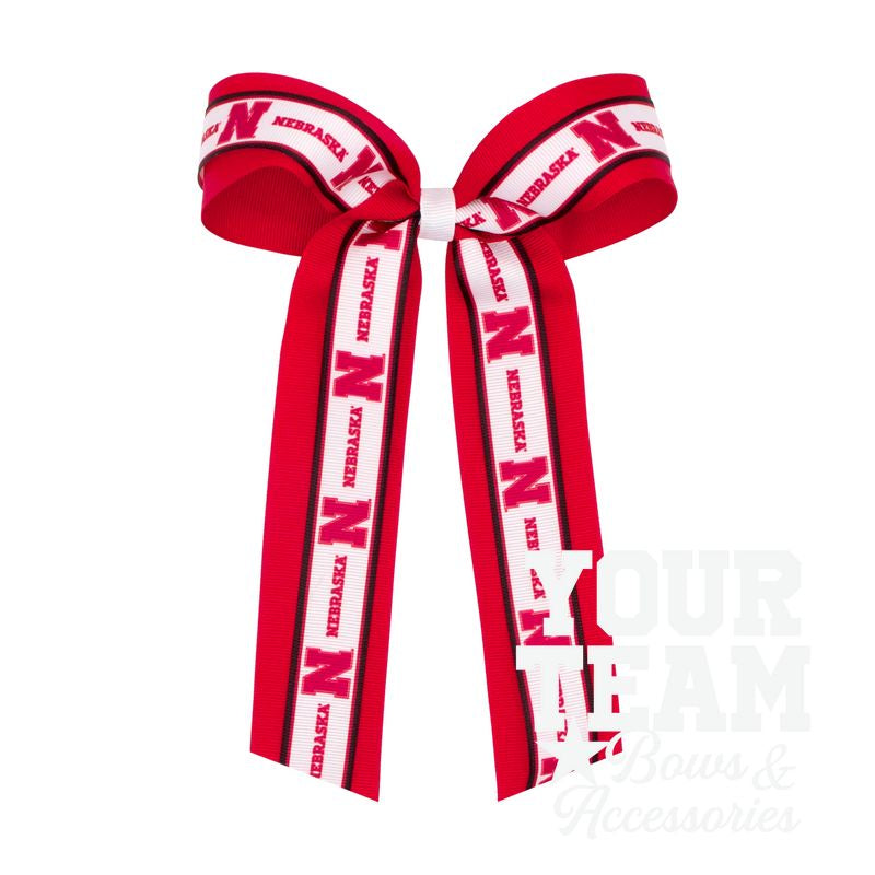 Large Nebraska Logo Ribbon Underlay Hair Bow with Streamer Tails