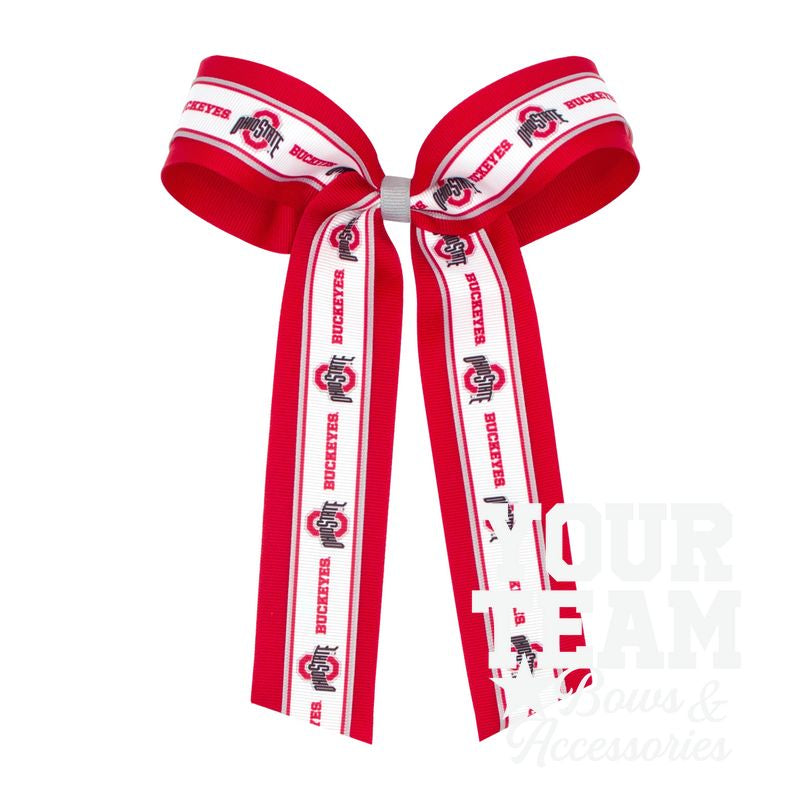 Large Ohio State Logo Ribbon Underlay Hair Bow with Streamer Tails